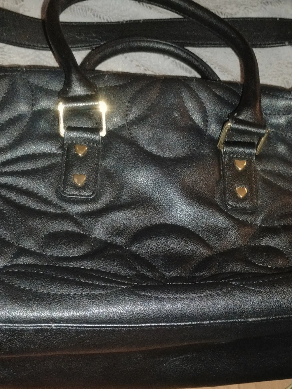 Betsey Johnson Black Quilted Women's Satchel Bag with Polka Dot Scarf